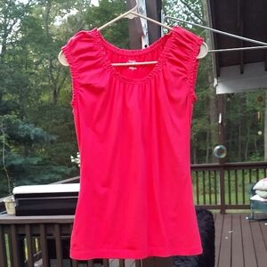 LOFT Ann Taylor Red  Stretch Sleeveless Ruched Casual Top Sz S